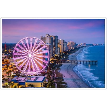 Myrtle Beach South Carolina Ferris Wheel Wall Art Night Ocean Scene Poster