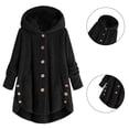 thumbnail image 2 of Winter Plush Hooded Coat For WomenLong Sleeve Solid Fuzzy Fleece Casual Overcoat Button up Ear Hooded Jacket Outwear with Pocket, 2 of 9