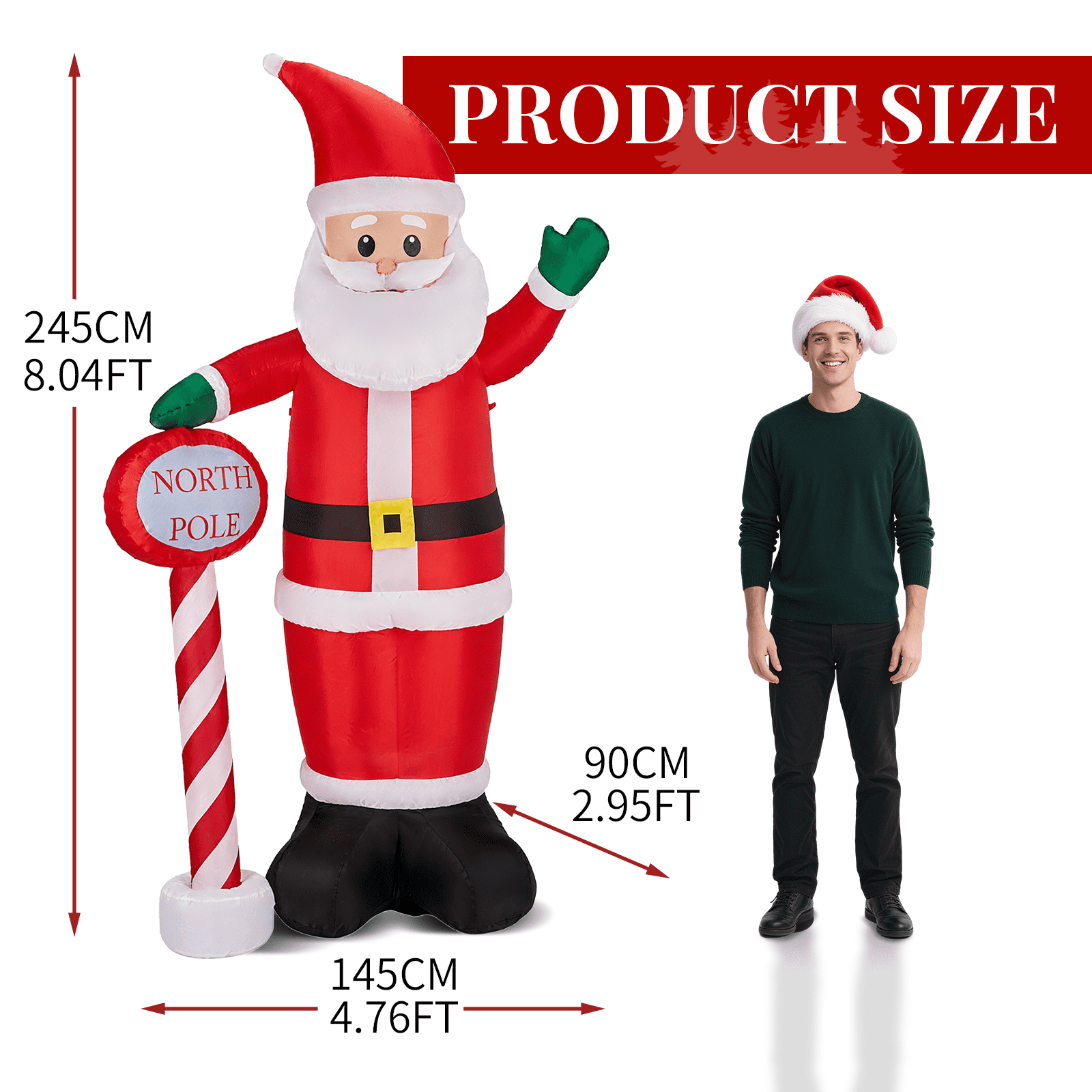 Astoutdoor Lighted Christmas Inflatable Decoration, Inflatable Santa with North Pole Road Sign, Blow Up Yard Decoration with Built-in LED Lights, 57.1 x 35.4 x 96.5 in