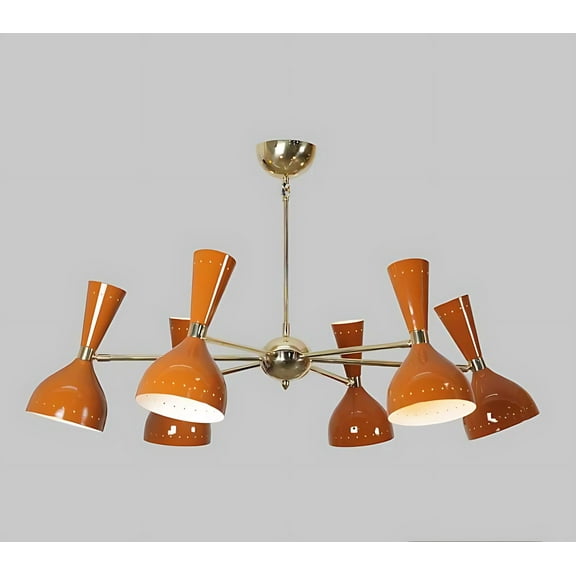 Stilnovo Style DIABOLO Italian Sputnik Chandelier, Mid Century Modern Custom 6 Arm 12 Light Handcrafted Ceiling Light Fixture Art Deco