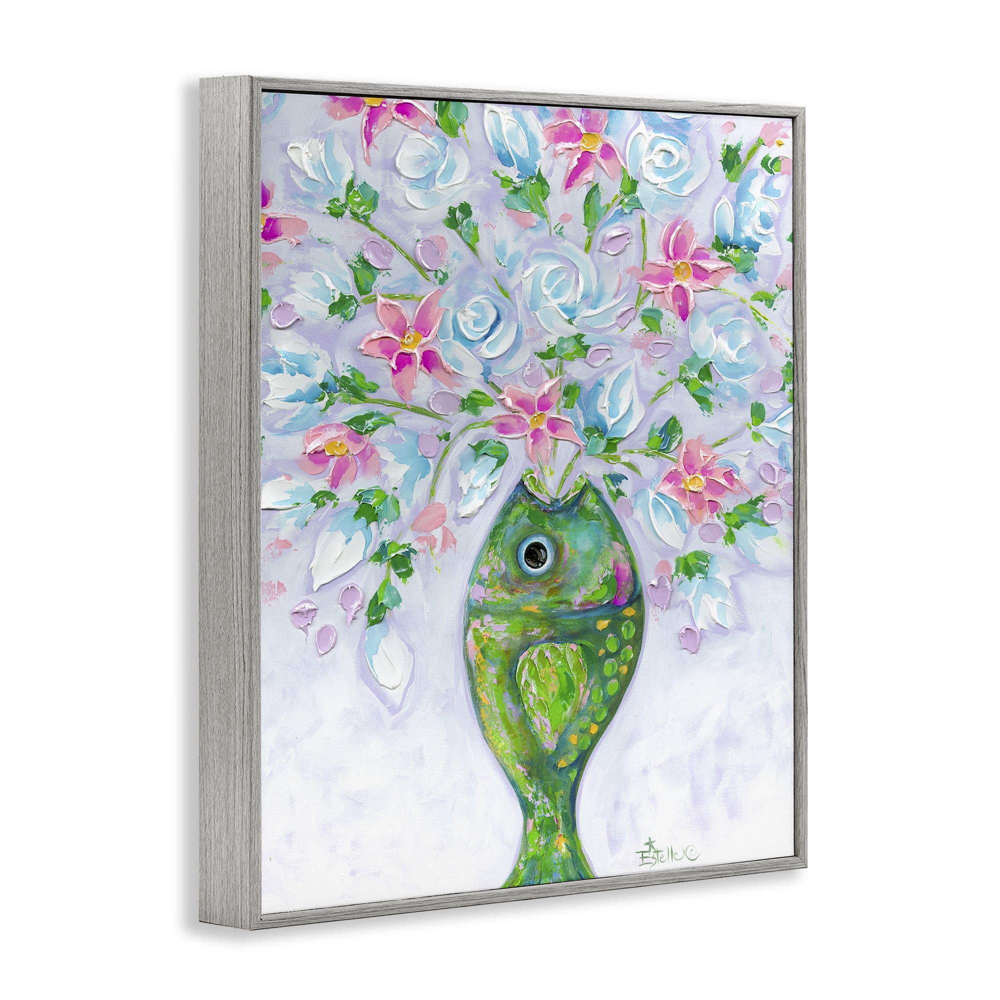 Stupell Industries Nautical Fish Bouquet Botanical & Floral Painting Gray Framed Art Print Wall Art, 11 x 14