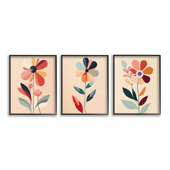 Stupell Industries Funky Modern Flowers Botanical & Floral Painting Black Framed Art Print Wall Art, 11 x 14, Set of 3