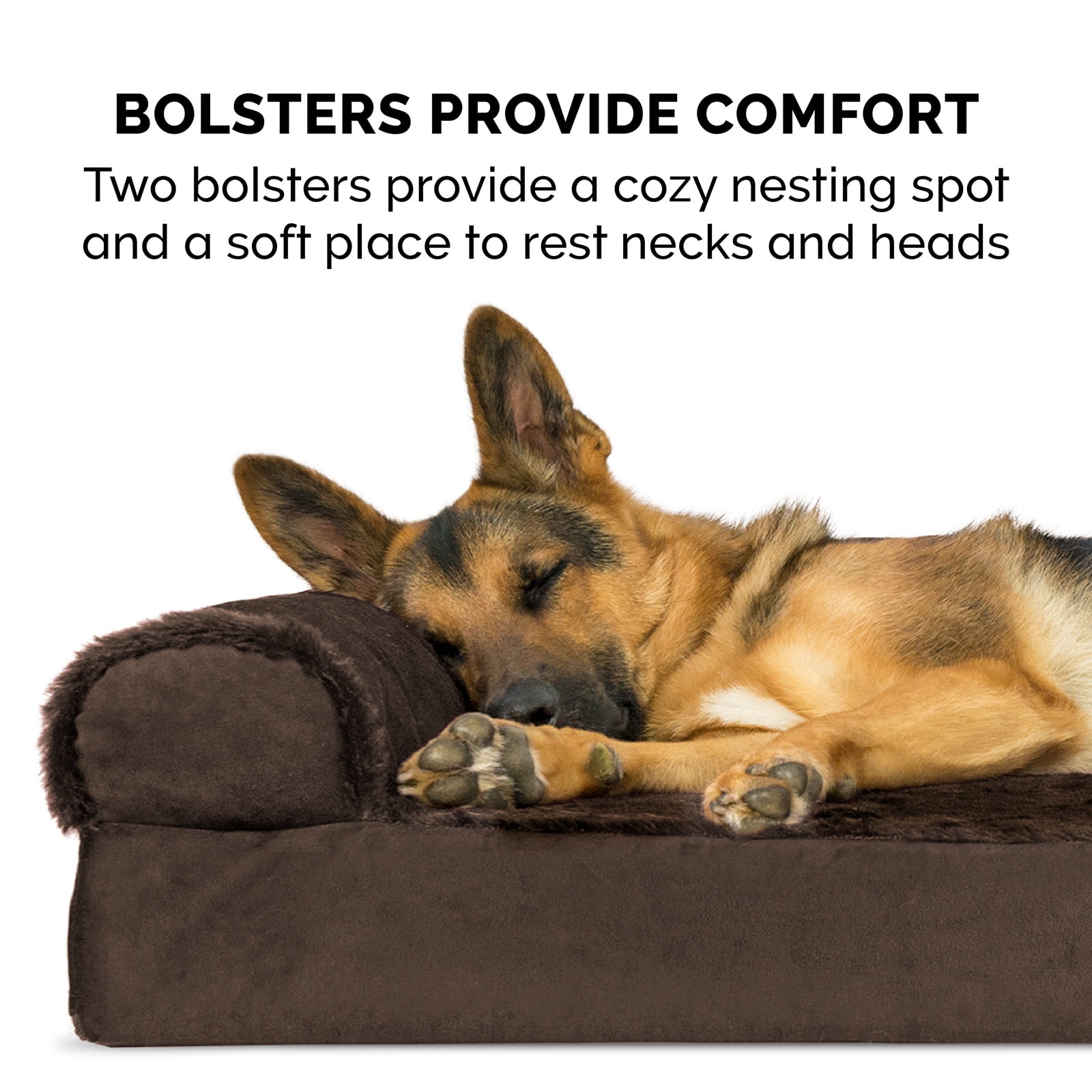FurHaven Plush & Velvet Deluxe L-Chaise Lounge Orthopedic Sofa Pet Bed, Sable Brown, Large, 1 Count