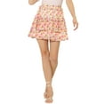 thumbnail image 1 of Unique Bargains Women's Layered Ruffle Hem Chiffon Elastic Waist A-Line Floral Skirt, 1 of 5