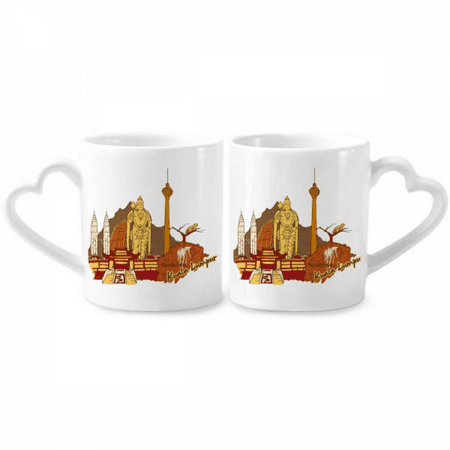 

Malaysia Kuala Lumpur Watercolor Couple Porcelain Mug Set Cerac Lover Cup Heart Handle