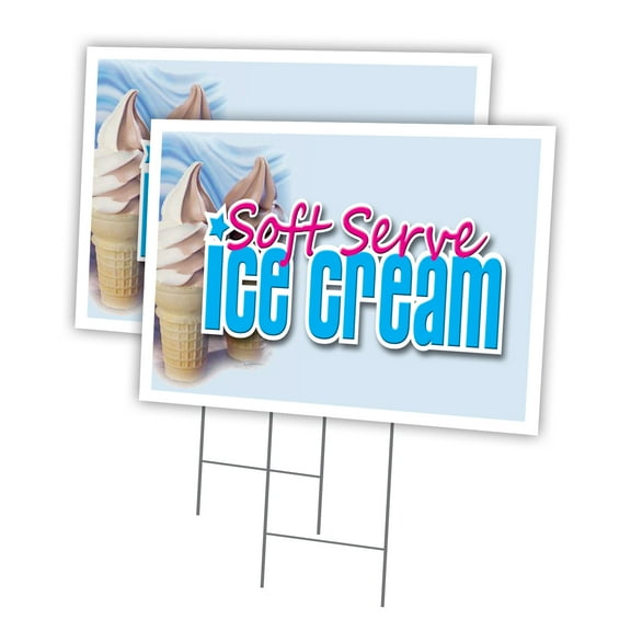 SOFT SERVE ICE CREAM 2 Pack Of 18" x 24" Yard Sign & Stake outdoor plastic window | Advertise Your Business | Stake Included Image On Front Only | Made in The USA