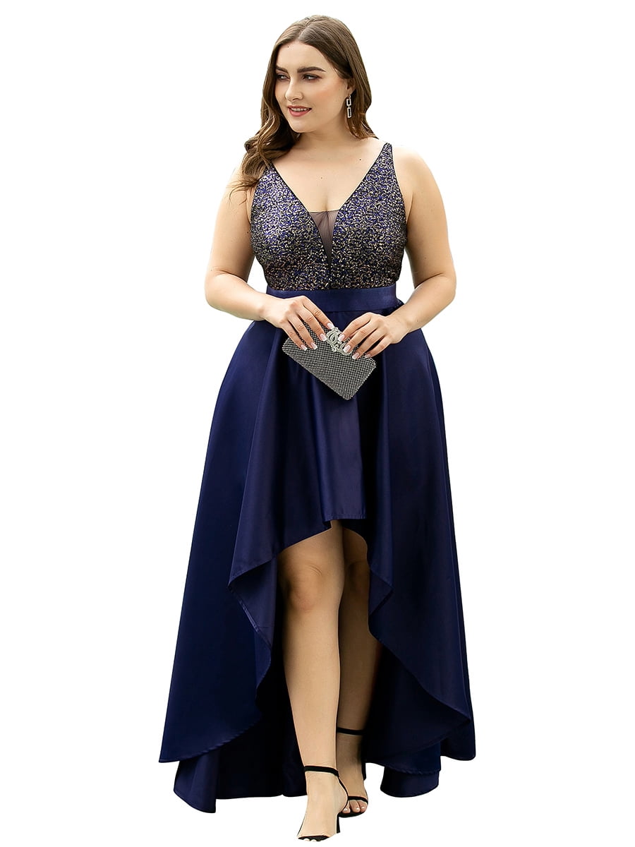 Ever-Pretty Plus Size Long Sleeve Formal Dresses Navy Blue Cocktail Gown 07716 