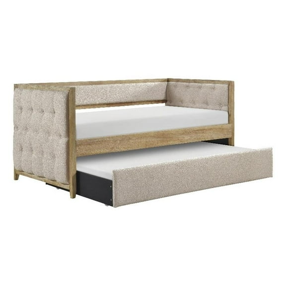 Pemberly Row Boucle Upholstered Daybed with Trundle in Beige