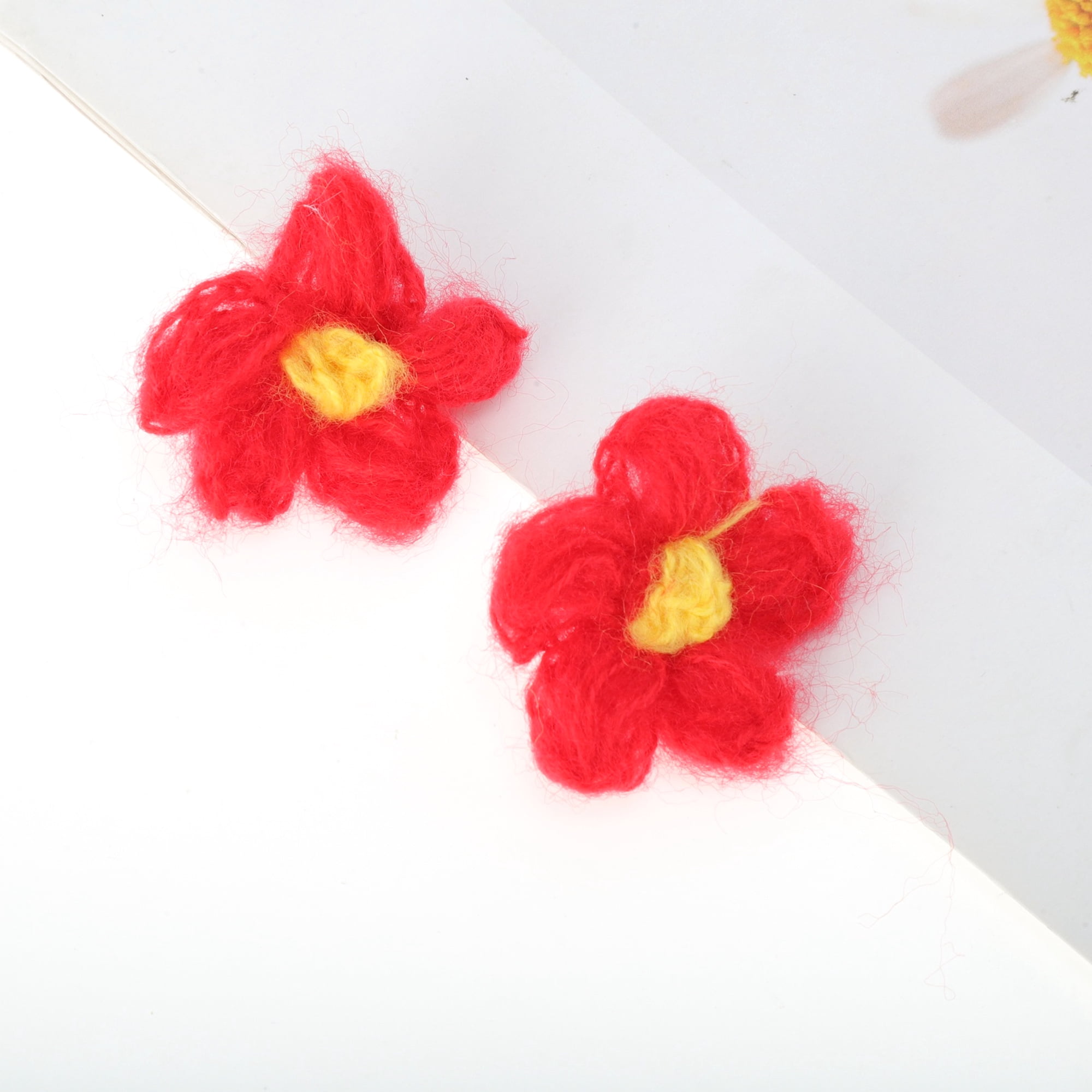 Unique Bargains Wool Yarn Flower Shoelace Charms 1 Pair Red