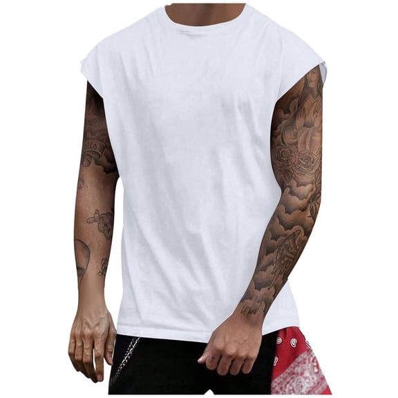 FRSASU Men's Athletic Workout Tank Top Mesh Casual Sleeveless Quick Dry Cut off Muscle Summer Cap Sleeve Tops White