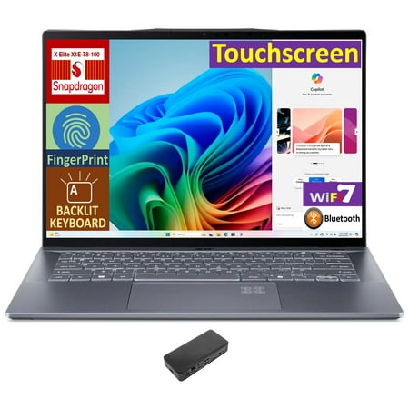 Acer Swift 14 AI Powered Laptop 14.5 Touchscreen IPS WQXGA Display (Qualcomm Snapdragon X Elite X1E-78-100, 16GB LPDDR5X, 1TB PCIe SSD, Qualcomm Adreno GPU, Backlit KB, Win 11 Pro) w/USB-C Dock