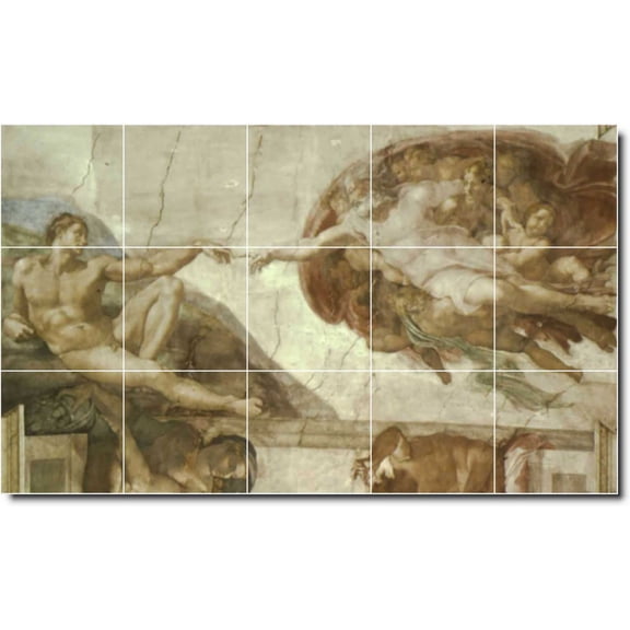 Ceramic Tile Mural-Michelangelo Religious Bathroom Tile Mural 26. 21.25" w x 12.75" h using (15) 4.25 x 4.25 ceramic tiles