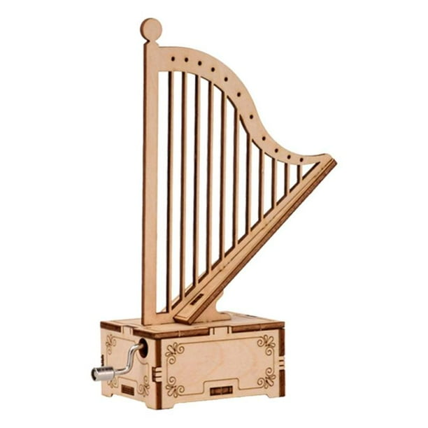 Wooden Music Box Harp Music Shape DIY Musical Box 3D Wooden Puzzle