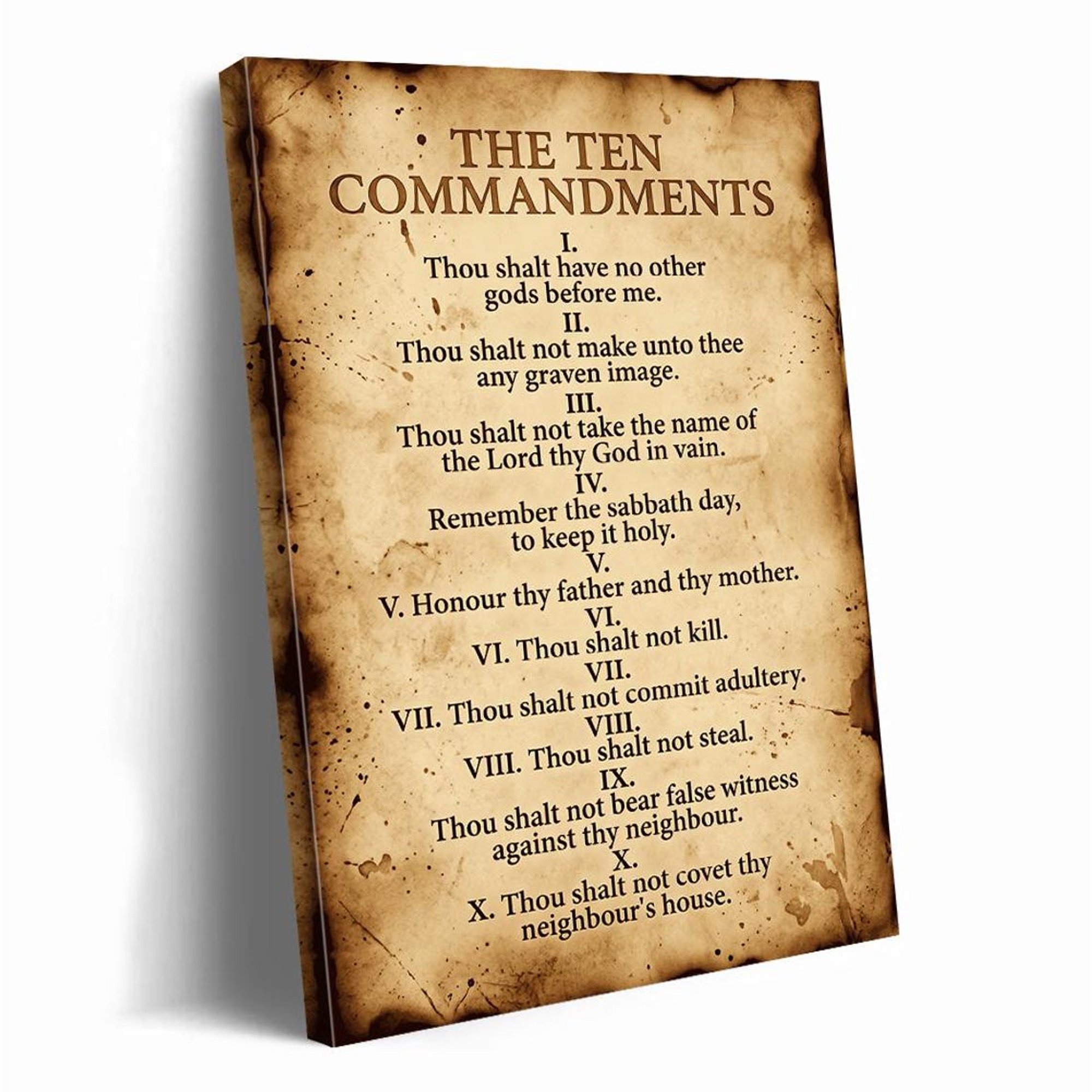 Ten Commandments Scripture Vintage Bible Verse Rustic Wall Art Print Refined Christian Faith Theme For Home And Living Room Decor