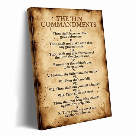 Ten Commandments Scripture Vintage Bible Verse Rustic Wall Art Print Refined Christian Faith Theme For Home And Living Room Decor