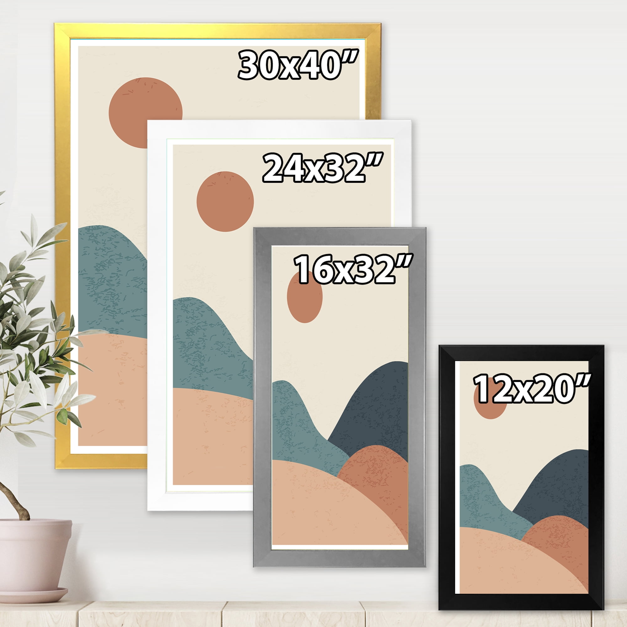 Designart 'Minimalist Vintage Landscape With Lake At Sunset' Modern Framed Art Print