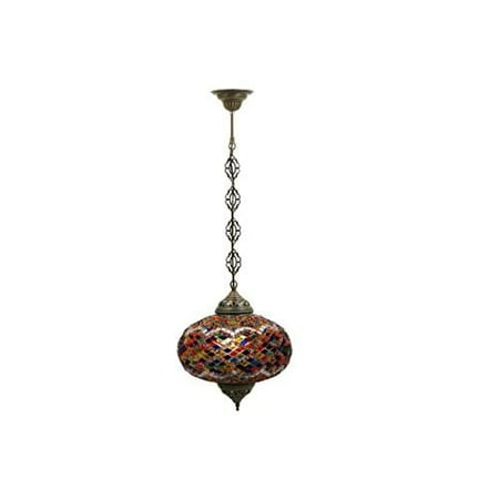 

LaModaHome Turkish Moroccan Handmade Mosaic Glass One Chain Ceiling Lamp Light with Decorative Dark Copper Fixture for Bedroom Livingroom and Winter Garden Insect