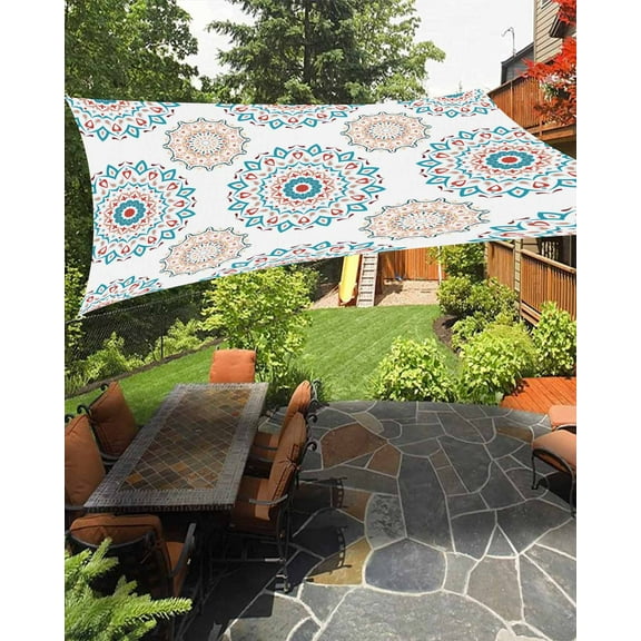 Sun Shade Sail 8x10Ft Boho Style Bohemia Mandala Floral Farmhouse Uv Block Sunshade Canopy Outdoor Shade Cover Rectangle Shade Cloth For Patio Garden Yard Deck Pergola