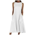 thumbnail image 1 of Pompotops Mode Femmes Uni Confortable Été Col Rond Dames Poches Robe Sans Manches, 1 of 7
