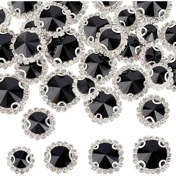 32pcs Black Flatback Rhinestones Buttons DIY Craft Embellishments Buttons Decoration Brooch Flatback Button for Clothing Shoes Headband Wedding Bouquet - 4 Sizes Glass Rhinestone