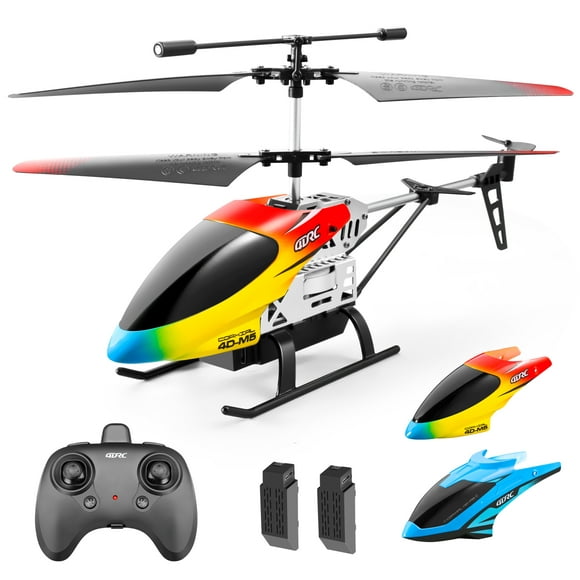 4DRC Remote Control Helicopter 2.4GHz 4DM5 RC Helicopters with Gyro for Beginner Toys Aircraft,3.5 Channel,LED Light,High&Low Speed,2 BatteryYellow Blue