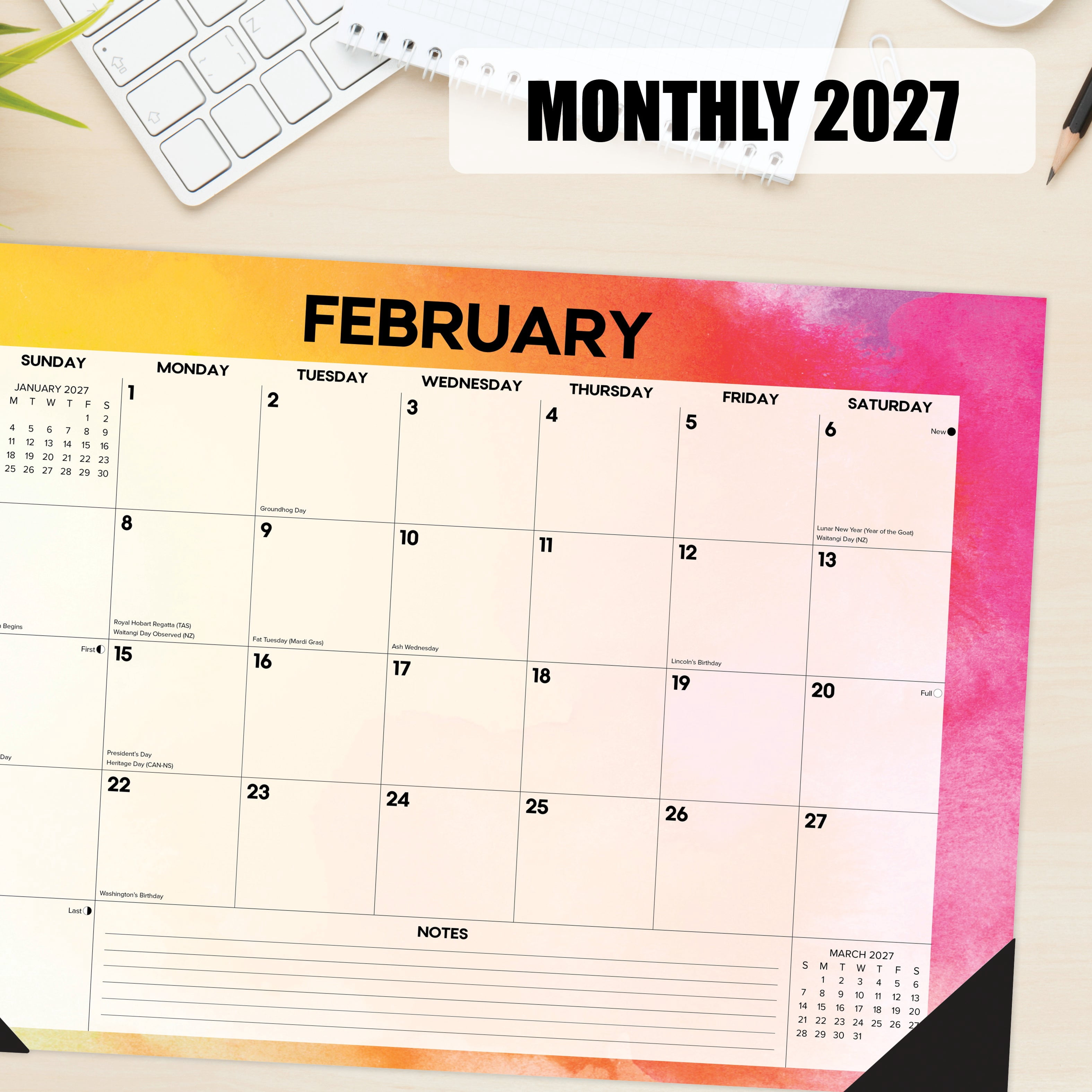 Willow Creek Press Rainbow Gradient 2027 17" x 12" Small Monthly Deskpad (66515)