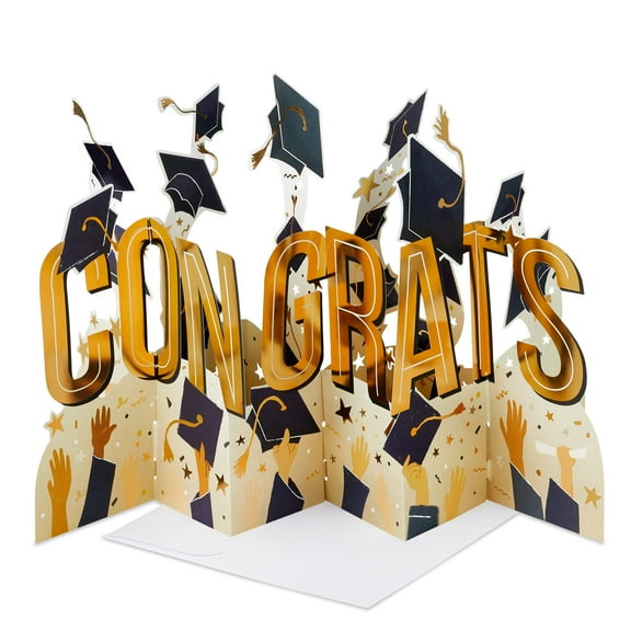 Hallmark Paper Wonder Jumbo 3D Pop-Up Graduation Card (Congrats With Grad Caps)