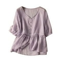 thumbnail image 1 of Timegard Plus Size Tops for Women Cotton Linen Short Sleeve V-Neck Button Ruffle Flowy Casual Loose Tops, 1 of 5