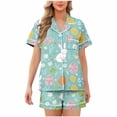 thumbnail image 2 of ClodeEU Women's Milk Silk Easter Print Pajama Set ,Short Sleeve Button-Down Tops and Shorts Sets Mint Green,Womens Plus M, 2 of 5