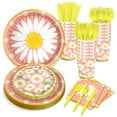 thumbnail image 2 of Daisy Party Tableware Set,Daisy Party Supplies Serves 16 Guests Including Paper Plates Napkins Tablecovers Cups Straws Cutlery, 2 of 6