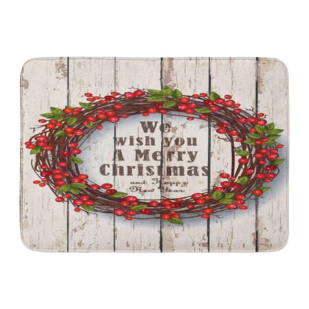Mary Berry Christmas Lights Bath GODPOK Red Xmas White Holiday Christmas Wreath Festive on Rustic Wooden Green Wood Berries Rug Doormat Bath Mat 23.6x15.7 inch ()