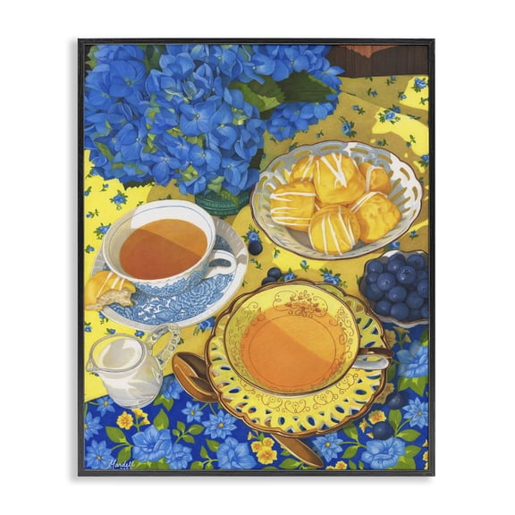 Stupell Industries French Country Blue & Yellow Tea Party Black Framed Giclee Art, 11 x 14, by Mardell Schuster