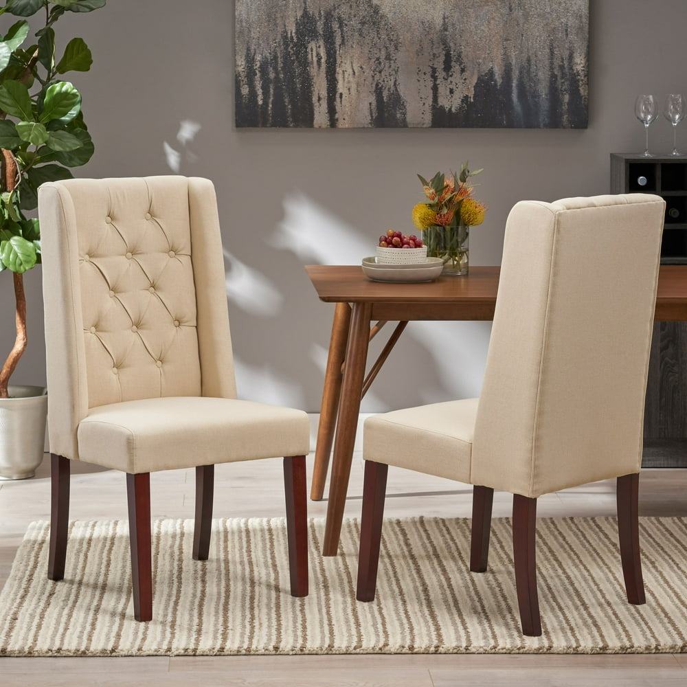 Noble House Apollo Wooden and Fabric Dining Chair, Set of 2, Beige, Natural