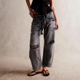 thumbnail image 2 of Yubnlvae Y2K Mid Waist Baggy Jeans - Women's Cropped Wide Leg Denim Pants (Retro Streetwear, Distressed) I L, 2 of 8