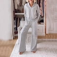 thumbnail image 2 of Towmus Women's 2 Piece Lounge Sets Casual Fall Travel Outfits Fashion Wide Leg Tracksuit V Neck Loungewear Baggy Comfy Sweatsuits, Grey, S, 2 of 8