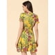 thumbnail image 3 of Vestido floral Allegra K para mujer con cuello En V profundo nudo de corbata volantes escalonados mini vestido Amarillo L, 3 of 6