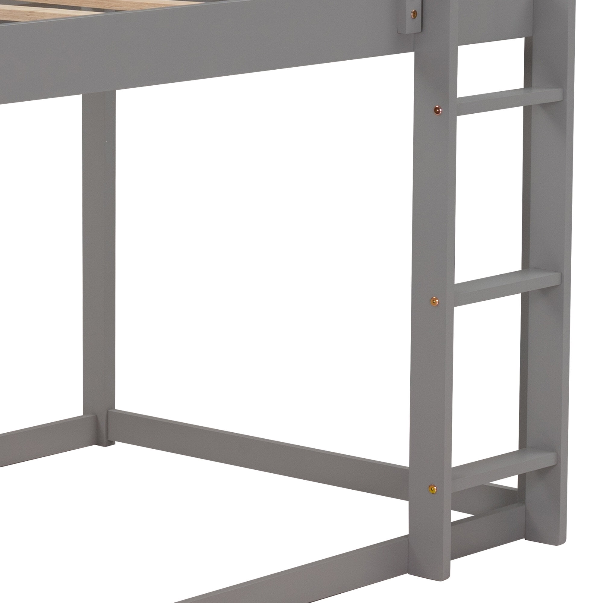 Twin Size Adjustable Bed Base, Twin over Twin Low Bunk Bed, House Bed with Ladder , Gray(OLD SKU:WF197808AAE), Gray Bed Frames,Pine Platform Bed Frames