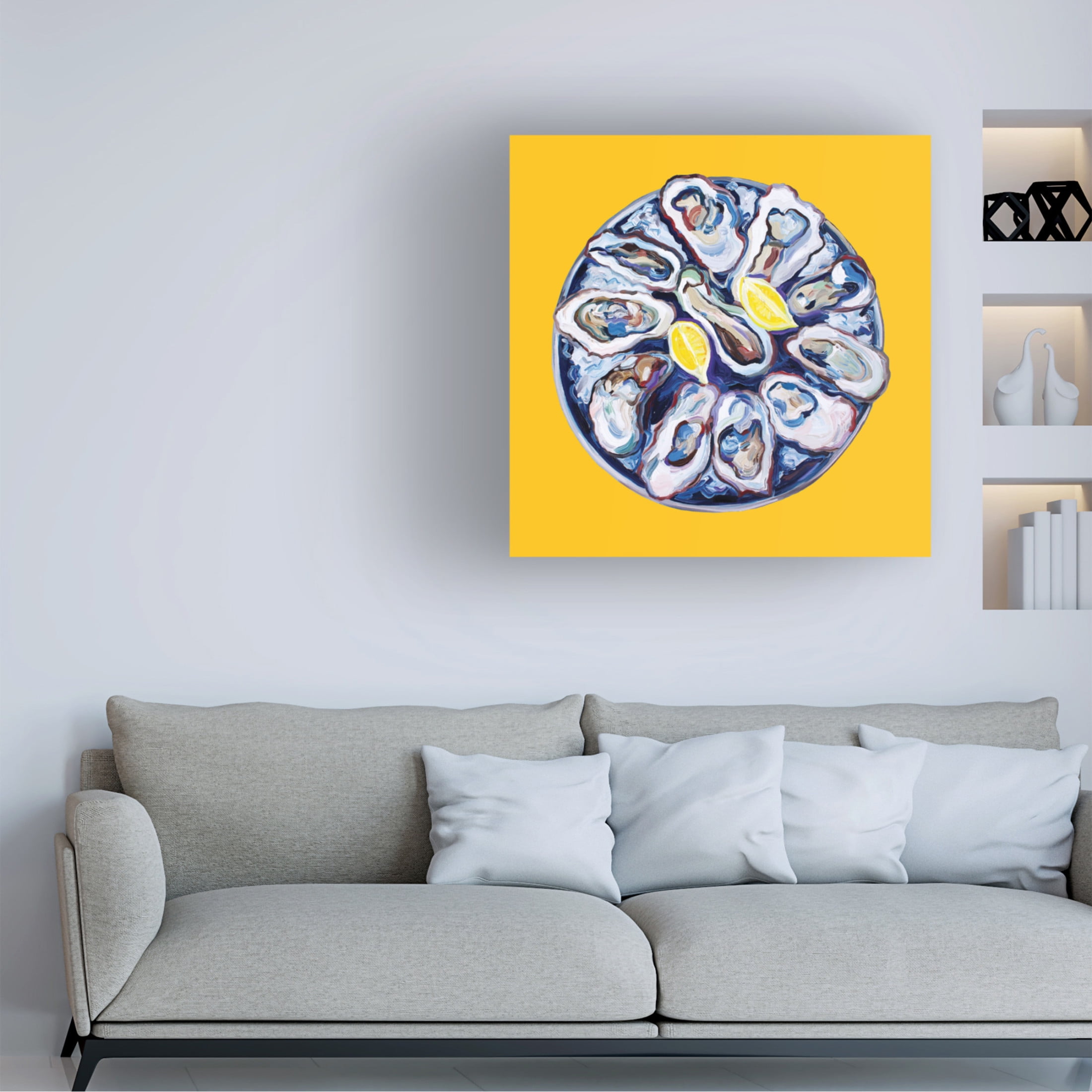 Trademark Fine Art Alice Straker  Oysters On a Plate Yellow Canvas Wall Art