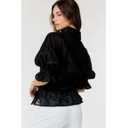 Button-down Collar Neck Embroidered Top