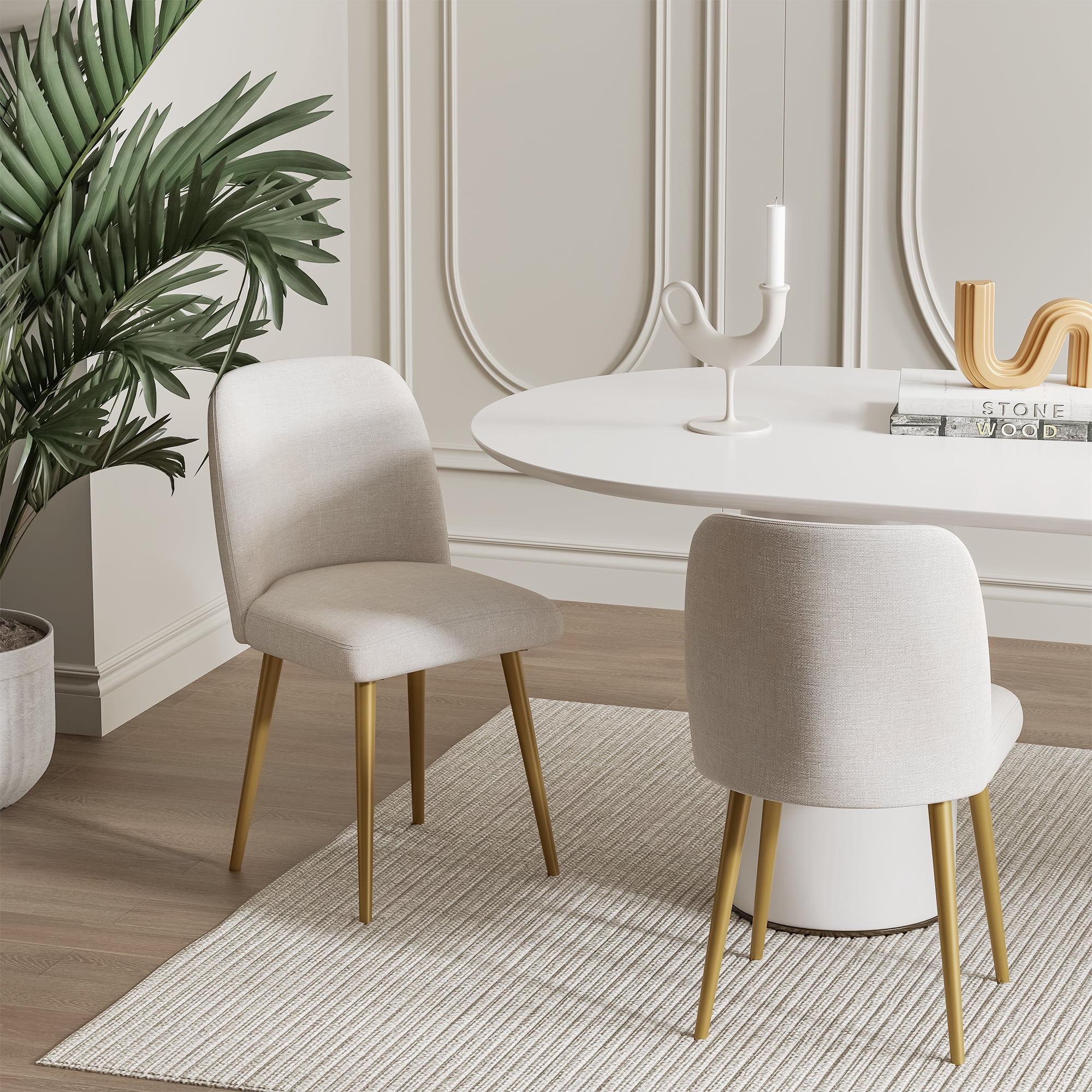 Upholstered Side Chairs Dining Chairs Modern Dining Living Room Kitchen Chairs, Beige with Gold Leg (Set of 2)