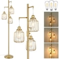 thumbnail image 1 of Dimmable Industrial Floor Lamp with 3 LED Edsion Bulbs, Farmhouse Tall Standing Lamp for Living Room, Rustic Black Tree Bright Vintage Pole Light with Cage Shades for Bedroom Home Decor, 1 of 5