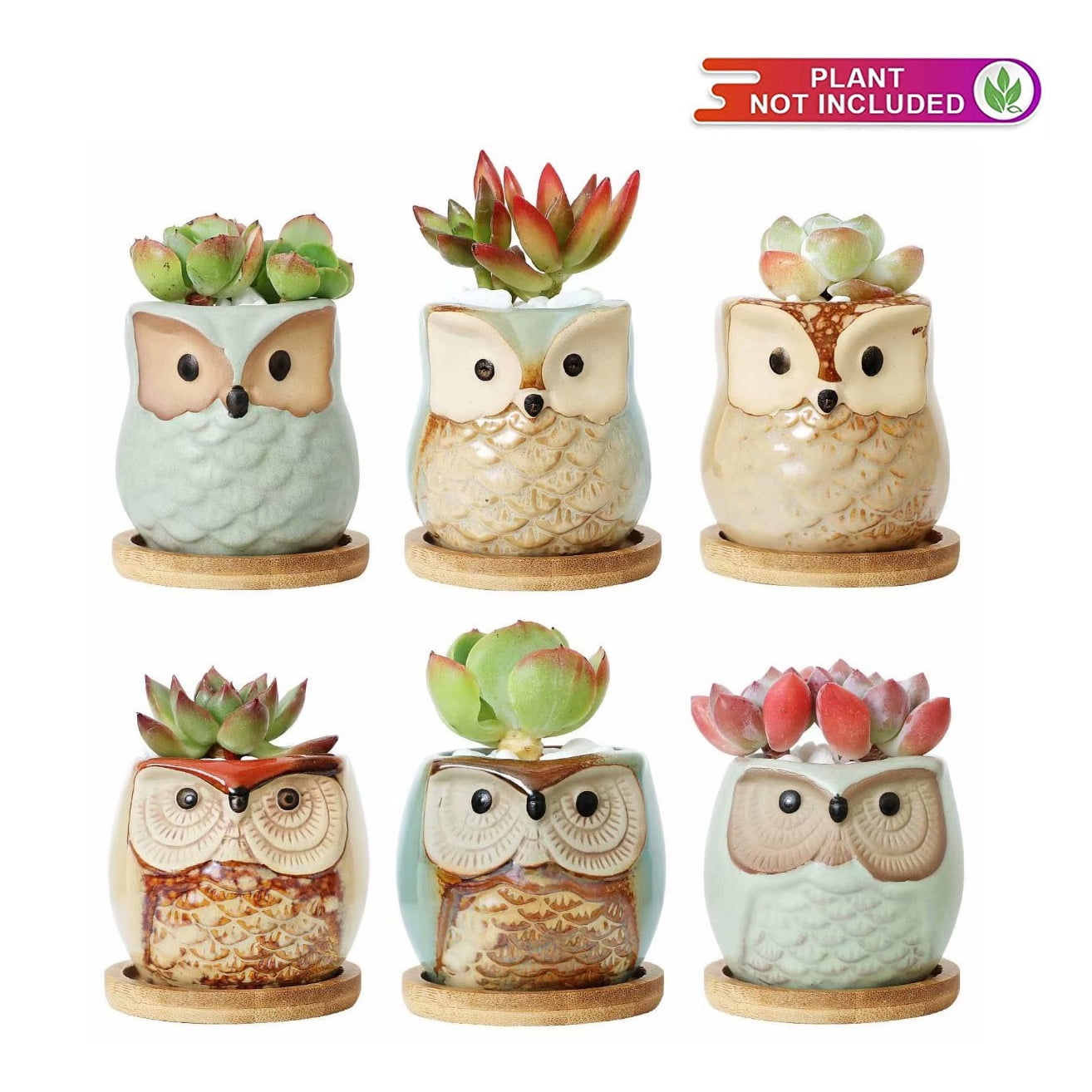 Small Ceramic Owl Succulent Plant Pot Flower Planter Mini Garden Decoration 