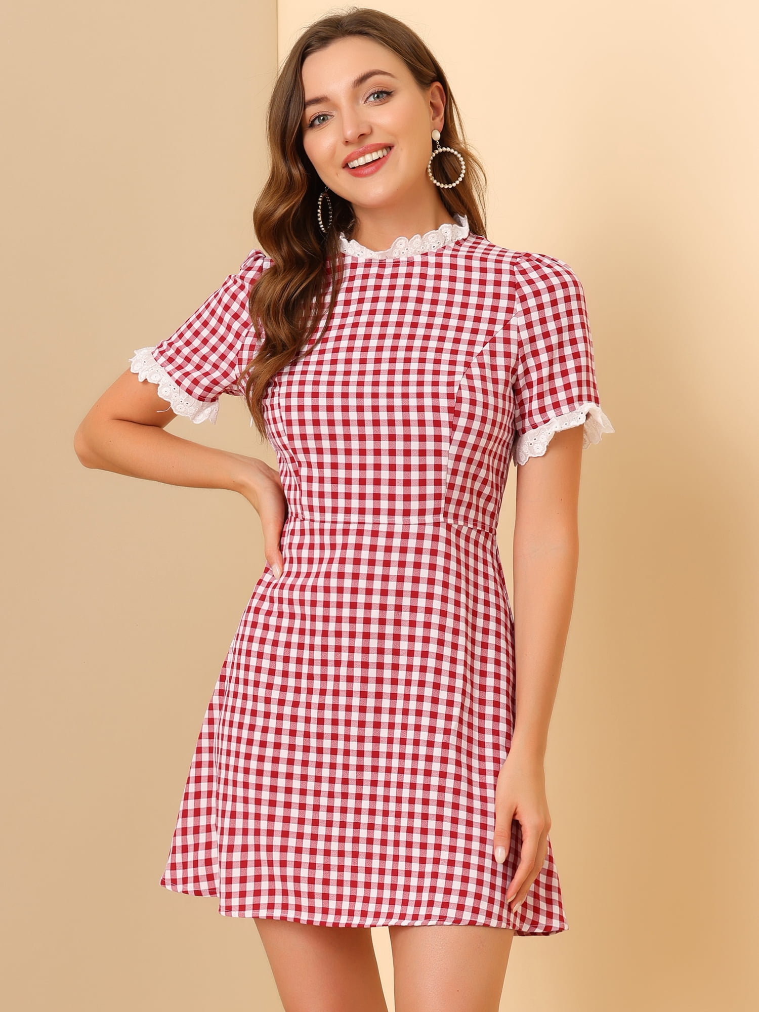 DARING DIVA Ruffle Neck Contrast Panel Color Vintage Dresses M Red