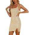 thumbnail image 4 of INSPIRE CHIC Vestido de Mujer con Encaje y Lentejuelas, Tirantes Espagueti, Vestido Mini para Fiesta de Cóctel en Dorado, 4 of 4