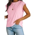 thumbnail image 2 of Langwyqu Summer Solid Color Cap Sleeve Crewneck Casual Shirt Tops, 2 of 5