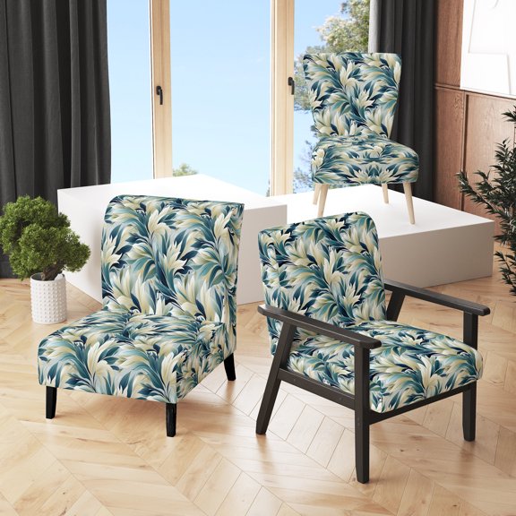 Designart "Symphony Of The Coastal Tropics I" Blue Tropical Upholstered Accent Chair - Tropical Arm Chair For Living Room