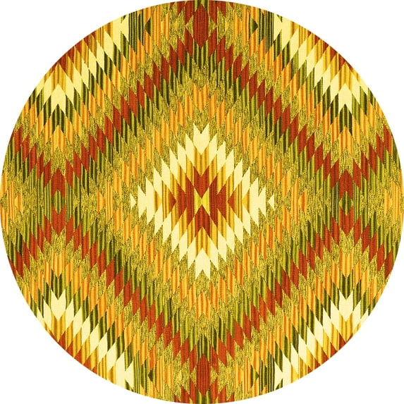 Ahgly Company Machine Washable Indoor Round Southwestern Yellow Country Area Rugs, 3' Round