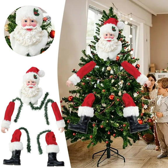 YWIYIUD Christmas Tree Santa Decorations, Large Christmas Tree Topper Santa Body Doll Christmas Tree Topper, Xmas Christmas Tree Decorations Party Home Decor