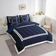 thumbnail image 4 of Homewish Modern Abstract Line Twin Bedding Sets 7-Piece, Navy White Square Bedding Comforter Set, Chic Stripe Buffalo Plaid Reversible Sheet Sets, Luxury Bedroom Decor, 4 of 8