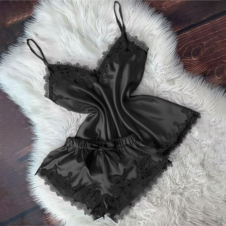 Socisucc Camo Lingerie Women Lace Satin Bra Camisole Sling Tops Shorts Pajamas Two Piece Set